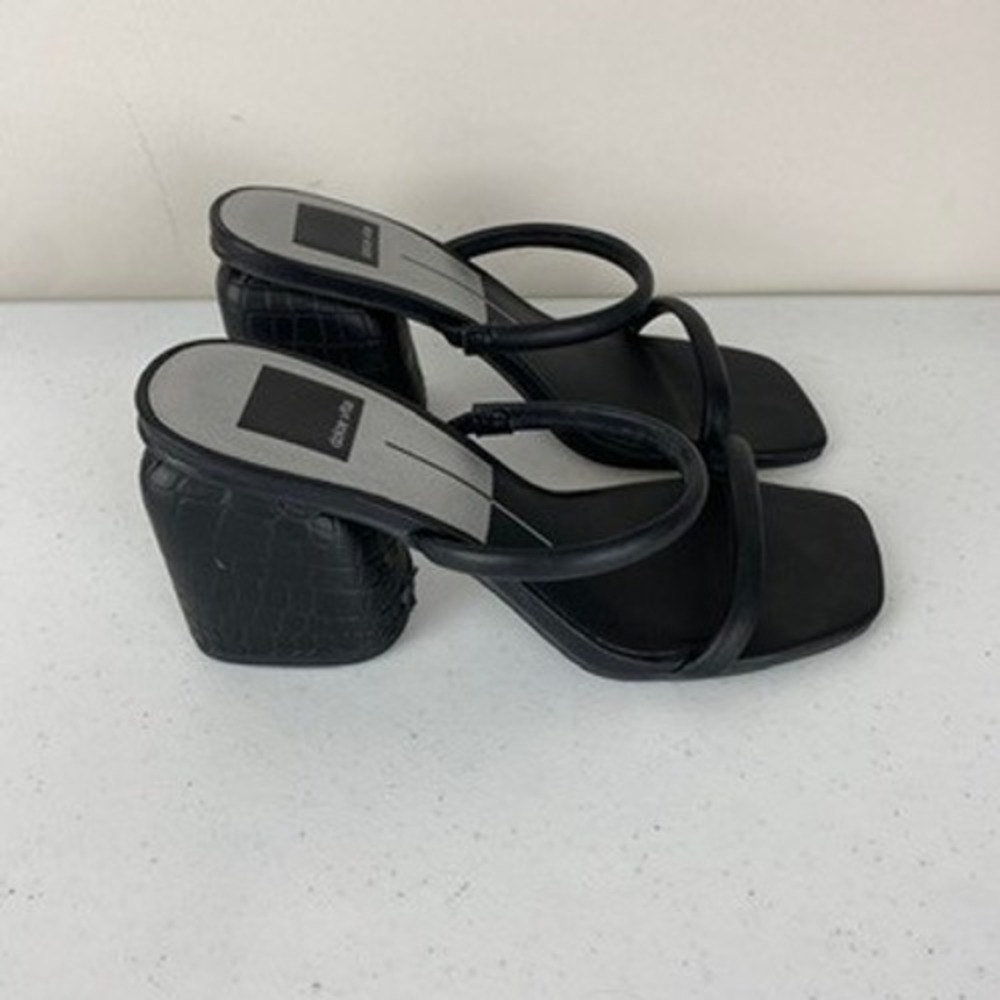 Dolce Vita Nancie Black Croc Embossed Block Heelβ Slide Sandals Women's Size 7